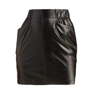 David Lerner Black Faux Leather Stretch Mini Skirt NWT S Elastic Waist Pockets